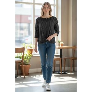 W5 Women's Black and White Striped Blouse